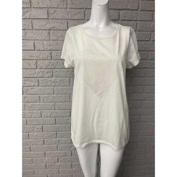 Old Navy Ivory Short Sleeve T-Shirt with Shimming Heart Size L - Picture 1 of 7